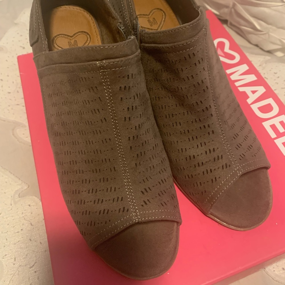 Open toe booties by Madeline.